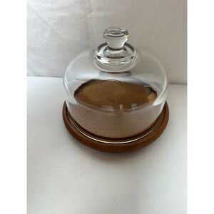Goodwood Teak Glass Dome Cheese Board Appetizer Server Cloche Thailand